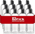 DPLASKA 16 oz Clear Plastic Empty Bottles with Black Disc Top Caps, 12 Pcs Squeezable Refillable Shampoo Bottles Travel Cosmetic Containers for Lotions, Body Soap Cream