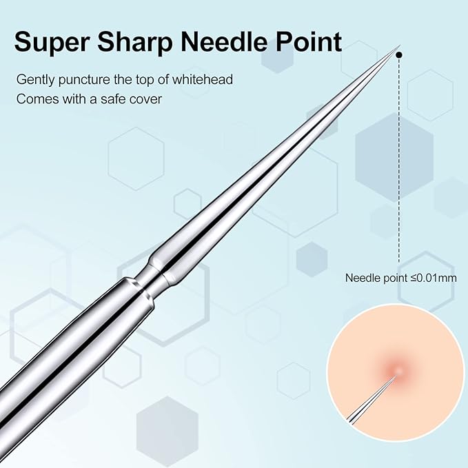 Titanium Lancet Pimple Extractor Tool, Blackhead Milia Remover, 2Pcs with Box