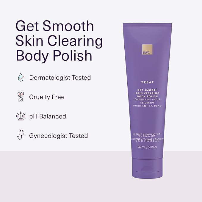European Wax Center Get Smooth Skin Clearing Body Polish- Refining Exfoliant with PHA, Glycolic Acid, & Lactic Acid AHA to Help Breakouts, Ingrown Hairs, & Razor Bumps with Granulate Pumice
