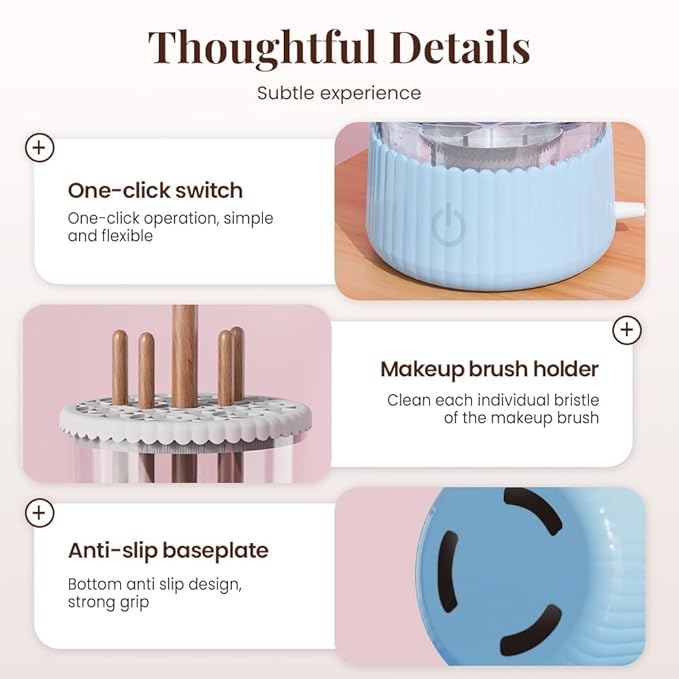 Electric Makeup Brush Cleaner Machine, Multi-Functional Cosmetic Brush Cleaner, Portable Automatic Makeup Brush Cleaning Solution With Dryer-Holder for All Brush Sizes (Blue)