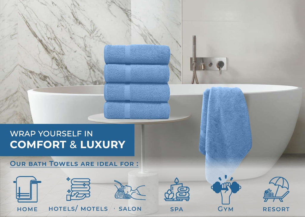 DAN RIVER 600 GSM Cotton Large Bath Towels Set of 4, 27 x 54 Inches, M-Blue