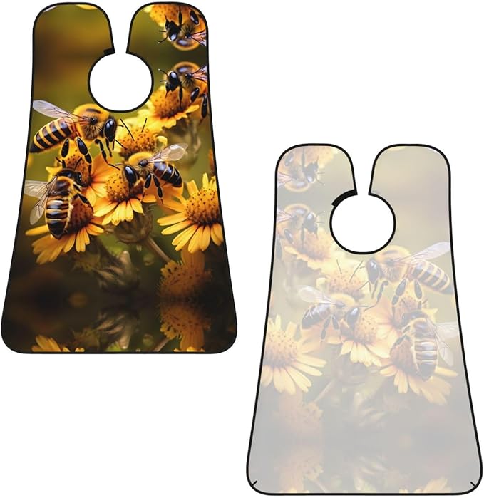 NOUZU Rural Honey Bees Flowers Print Beard Bib Apron For Men, Beard Hair Catcher For Men Shaving Trimming,Beard Cape Cloth