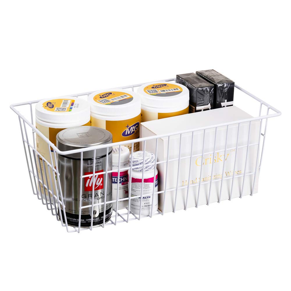 SANNO 14" Freezer Baskets Wire Storage Baskets for Organizing Pantry Organization Bins Cabinets - Metal Basket Kitchen, Laundry, Garage, Fridge, Bathroom Countertop Organizer
