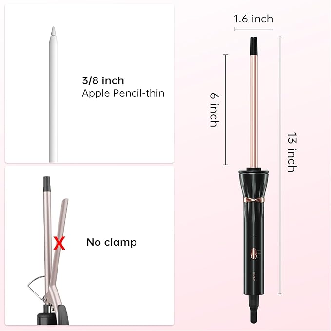 Hahahope 3/8 Inch Curling Wand,9mm Tiny Curling Wand,Ceramic Small Barrel Curling Iron with Adjustable Temperature,Fast Heating,for Short & Long Hair