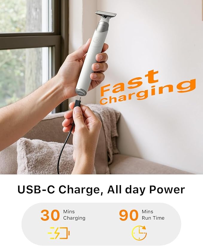 Trimcoo Electric Groin & Body Hair Trimmer - Painless Beard Razor for Men, All-in-One Body Groomer, Waterproof Wet/Dry Men's Ball Shaver with Magnetic Head, USB-C Charging, Easy Claen, White(Lite)