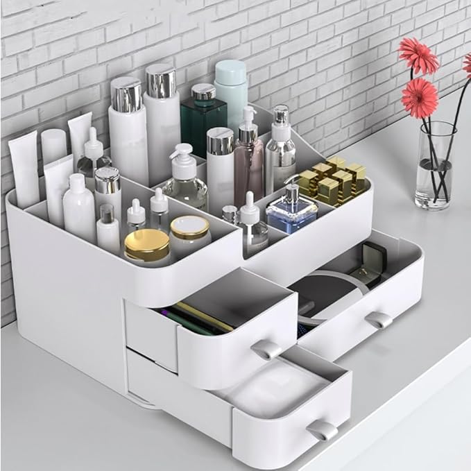 MIUOPUR Makeup Organizer with Drawers, Bathroom Counter Organizer, Plastic Cosmetic Display Case, Large Skincare Storage for Vanity Countertop, Ideal for Bedroom Dresser top and Desktop