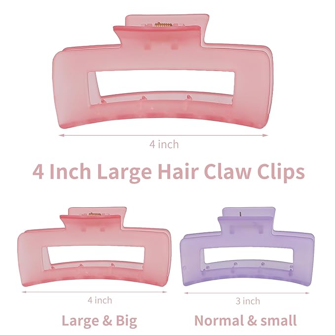 Sisiaipu 4.1 Inch Large Jumbo Jaw Square Clips for Thick Hair - 12 Pcs Bulk Hair Accessories for Women and Girls - Ice Cream