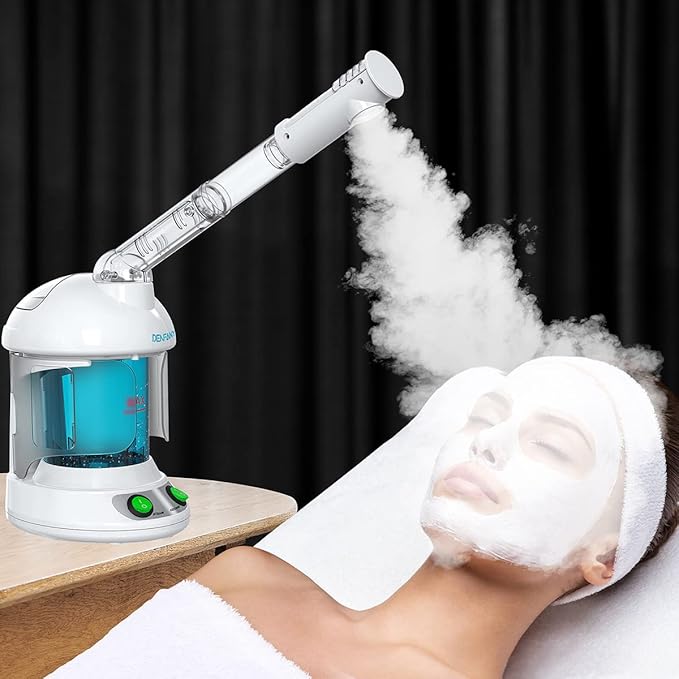 DENFANY Hair Steamer Facial Steamer 2 in 1 – Nano Ionic Steam for Deep Hydration, Adjustable Arm, Easy-Clean Wide Mouth Tank, Home & Salon Use