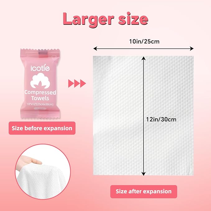 Compressed Towel 100 Pcs, Disposable Compressed Face Towels, 10×12 Inch Expanded, Portable Cotton Coin Tissues for Travel, Home, Camping & Outdoor Activities