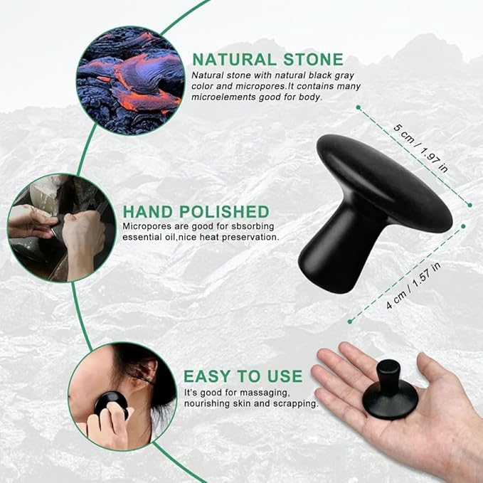 HDYAR 2 Pcs Mushroom Shaped Hot Stones Gua Sha Facial Tools Natural Basalt Stones Hot Rock Massage Tools for Body, Face, Home SPA, Relaxing