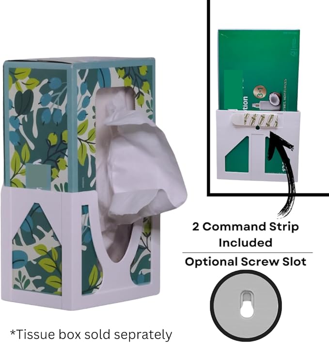 Sneeze Eaze Wall-Mounted Tissue Box Holder - Space-Saving Design - Easy Loading & Stylish Home Decor - Versatile Installation Options - Perfect for Home, Office & School - Made in The USA (White)