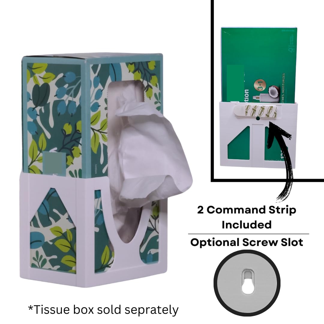 Wall Mounted Tissue Box Holder for Standard Rectangular Tissue Boxes, White, Sneeze Eaze