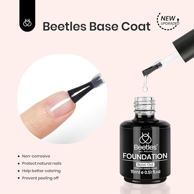 beetles Gel Polish 3 Pcs 15ml No Wipe Gel Top Coat & Base Coat Liquid Latex Set Soak Off LED Nail Lamp Gel Base Top Coat Finish Nails Cuticle Guard Nail Art Design Manicure Kit
