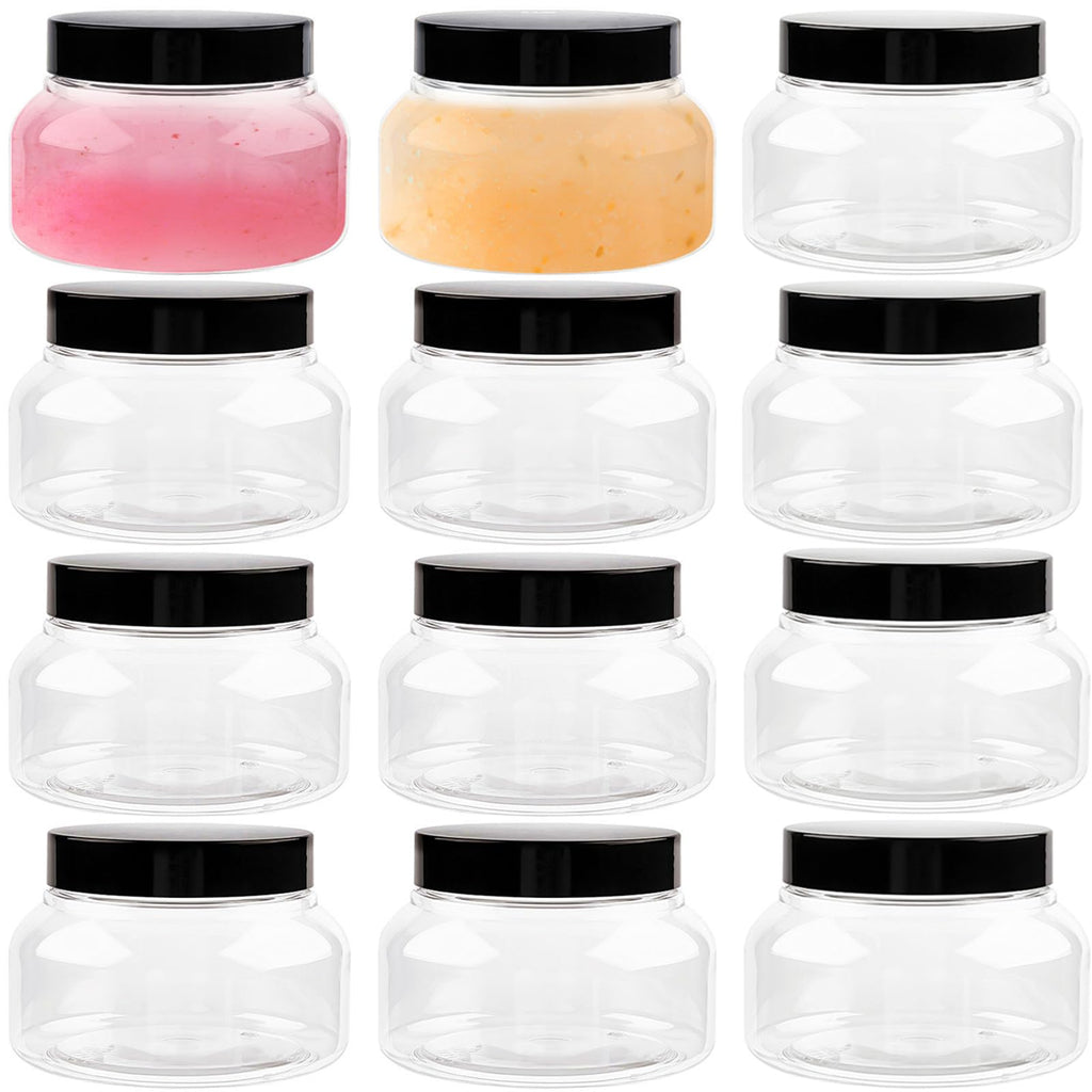 TUZAZO 8 Oz Premium Plastic Tuscany Jars with Lids, 12 Pack