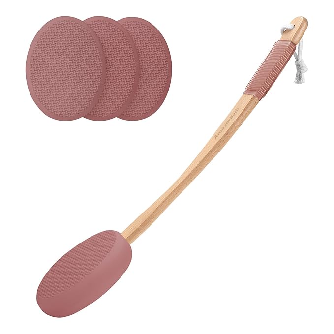AmazerBath Lotion Applicator for Back, Feet, 4 Replaceable Pads with Long Handle, Back Sunscreen Applicator for Elderly, Women, Apply Cream Medicine Skin Cream Moisturizer Sunscreen Tanner, Blue