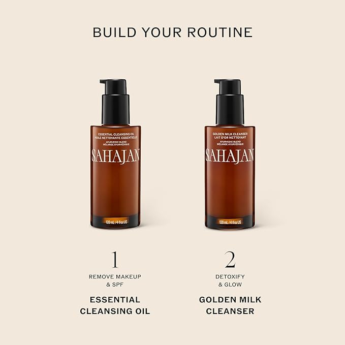Sahajan Essential Cleansing Oil, Ayurvedic Makeup Remover and Oil Cleanser for Face, Gently Removes Waterproof Makeup and SPF, Squalane, Moringa, All Skin Types, Double Cleanse, 4 oz