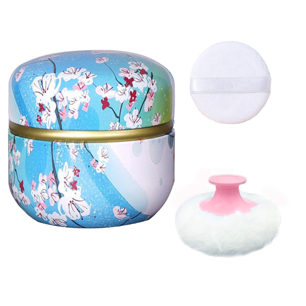 Qopoto Body Powder Puff and Container for Dusting Powder, Women Powder Puff and Powder Case for Bath and Travel (Sakura)