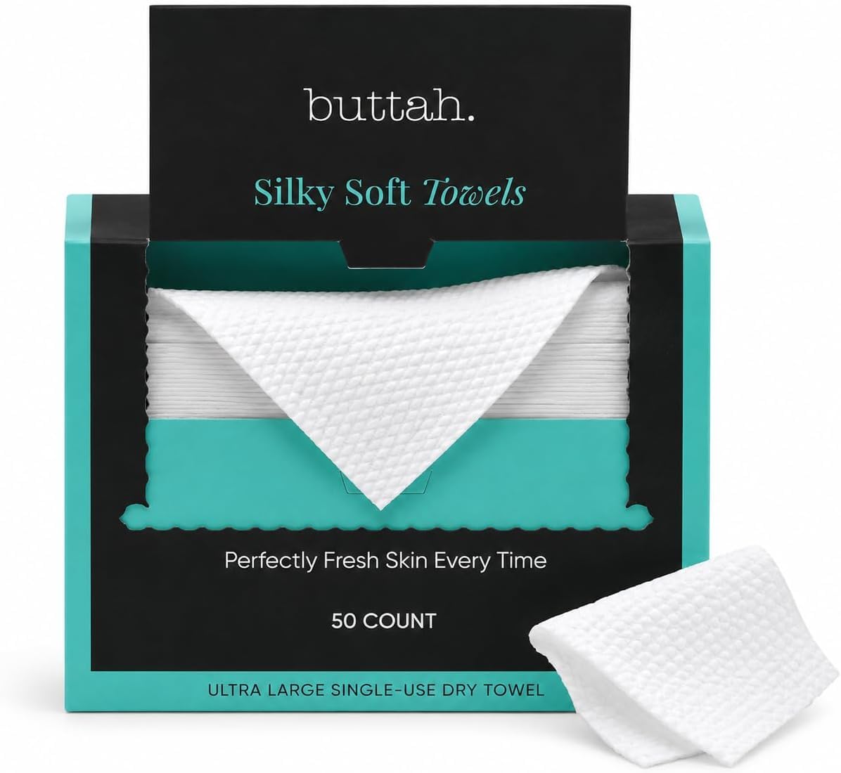 Buttah Skin Disposable Face Towels, 50 Count – Extra Thick, Soft, Large Towels for Sensitive Skin, Travel, and Makeup Removal