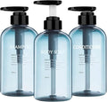 Refillable Shampoo and Conditioner Bottles, 10oz/300ml Shampoo Conditioner Body Wash Dispenser for Hotel Bathroom, 3pcs Plastic Shampoo Bottles with Pump (Bluer)
