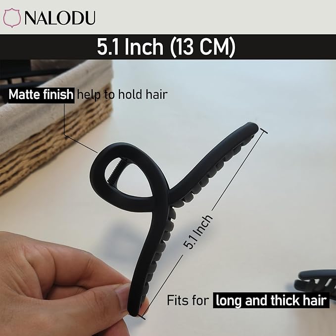 Nalodu 5 Inch Extra Large Hair Claw Clips, 13 cm No Slip XL Hair Clips for Thick Long Curly Hair, Big Claw Clips, 7 Pack