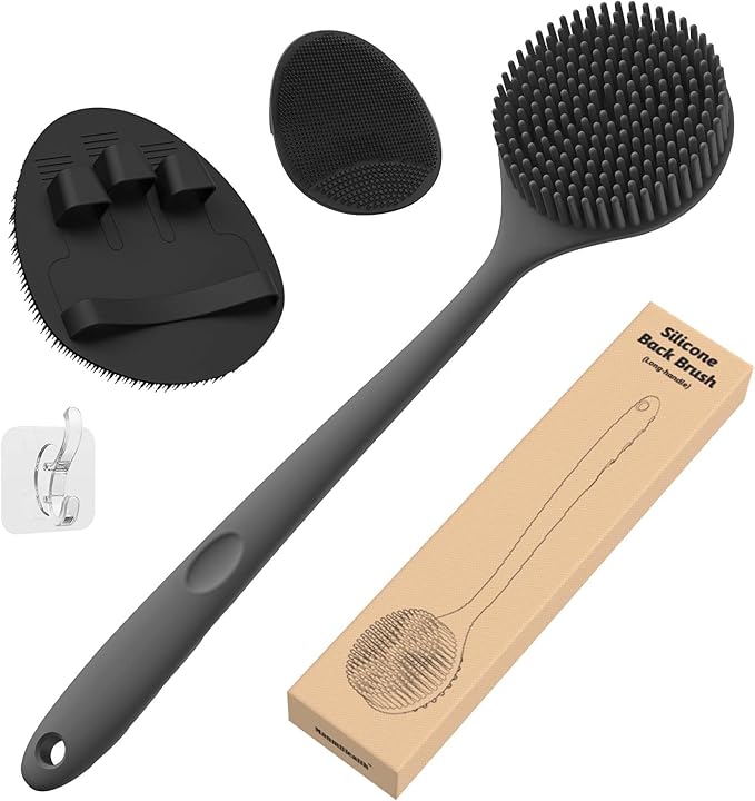 Manmihealth Silicone Body Scrubber & Face Brush Set Thick Bristles Black