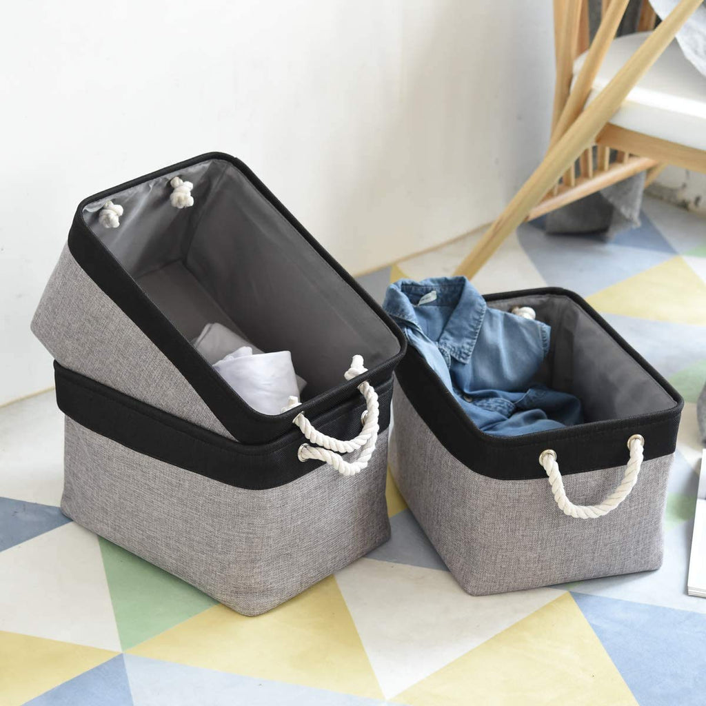 TheWarmHome Storage Basket for Organizing- 16x12x8 inch 1 Pack Fabric Storage Cubes, Bins for Organization for Shelves Organizer Gift Laundry Cloth Toy (Grey & Black)