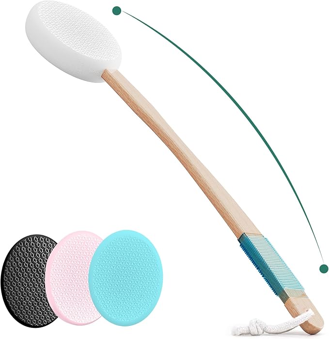 Svarvns Back Lotion Applicator with 4 Replaceable Pads, Lotion Applicator for Back Self Elderly, Women, Cream Medicine Applicator with 17" Curved Handle Easy to Target Back and Feet, Colorful