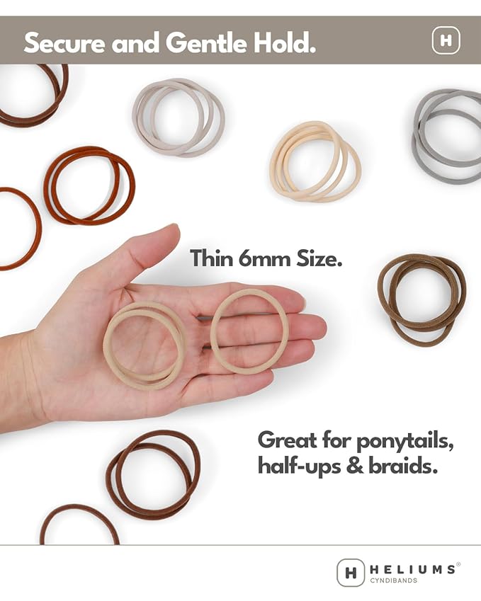 Heliums Thin Seamless Hair Ties - Beige Blonde - 6mm Nylon No Damage Ponytail Holders, 1.75 Inch, Medium Hold for Thin to Normal Hair - 18 Pack