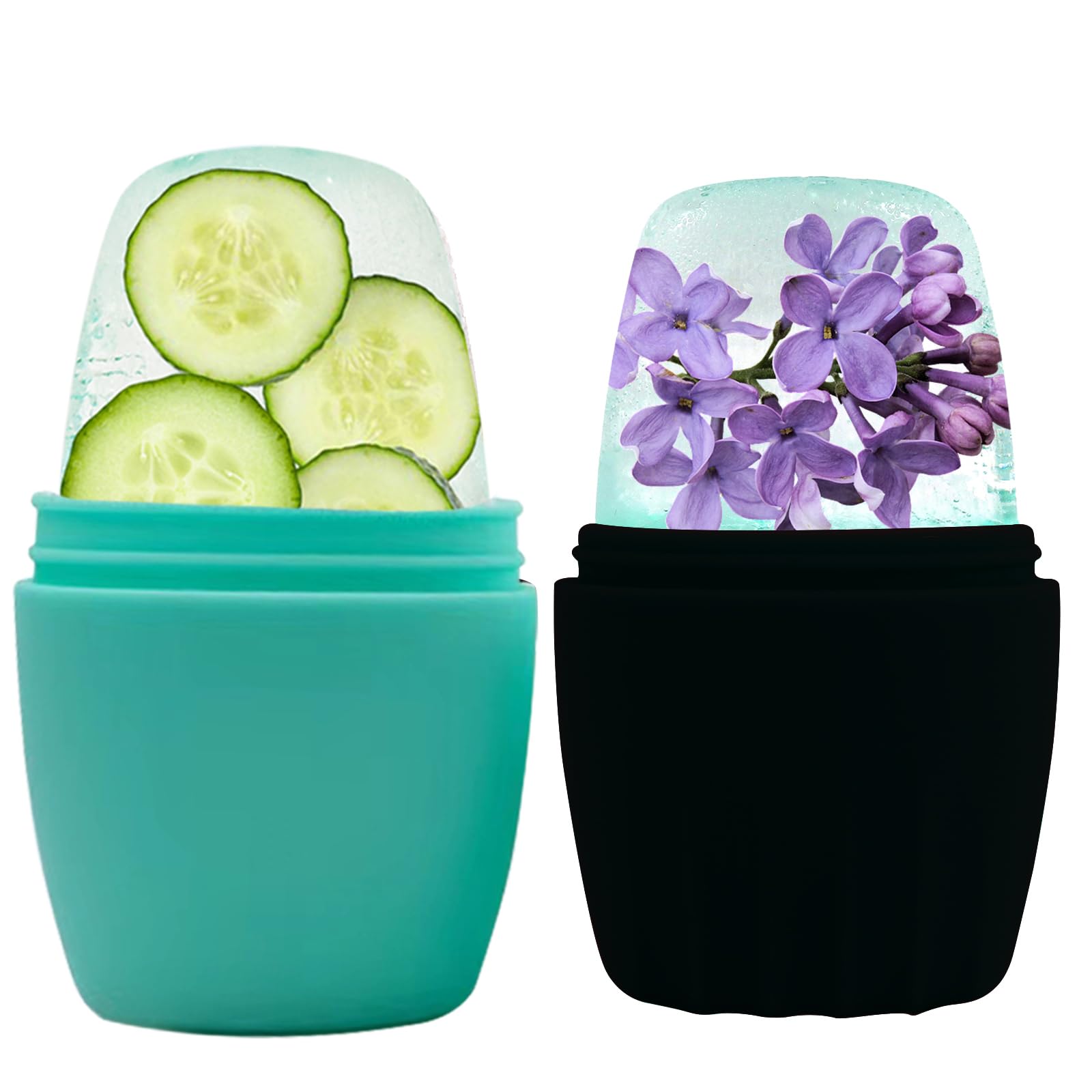 2Pack Ice Roller for Face, Qewro Silicone for Tone skin, Reusable Eye Puffiness Relief, Ice Roller Mold for Neck, Facial Roller to Remove Fine Lines Pores Anti Wrinkles (2Pack Green and Black)