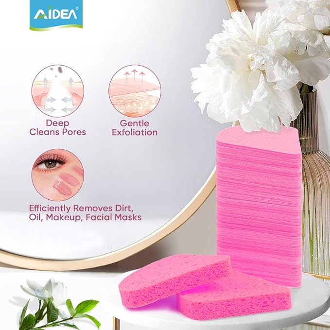 AIDEA Compressed Facial Sponges Pink, 96Count, Disposable Face Sponges, 100% Natural Cellulose Cosmetic Spa Sponge for Facial Cleansing, Exfoliating Mask, Makeup Removal