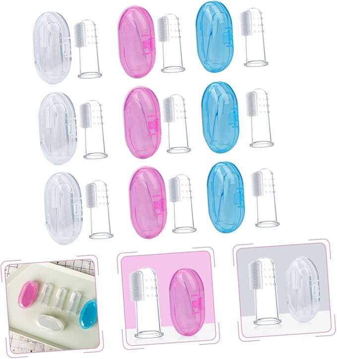 9pcs Finger Toothbrush with Storage Boxes Soft Food-Grade Silicone Oral Cleaner for Years Gentle Gum Massager for Healthy Teeth and Teething Comfort