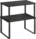 SONGMICS Cabinet Organizer Shelf, Set of 2 Kitchen Counter Shelves, Kitchen Storage, Spice Rack, Stackable, Expandable, Metal and Engineered Wood, 11.7 Inches, Ink Black and Charcoal Black UKCS02B01