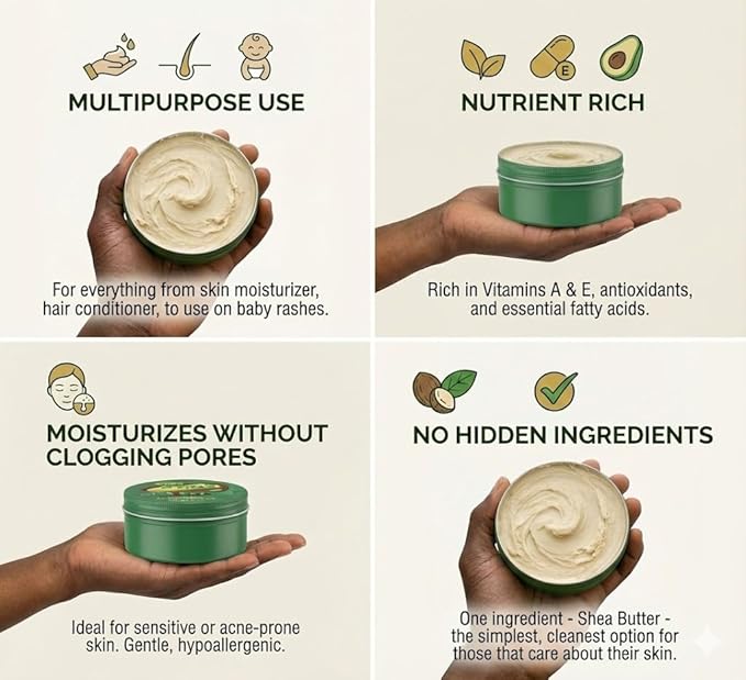 Whipped Shea Butter for Body, Skin & Hair | Eczema, Dry Skin, Stretch Marks | African | 7oz | Packaging May Vary