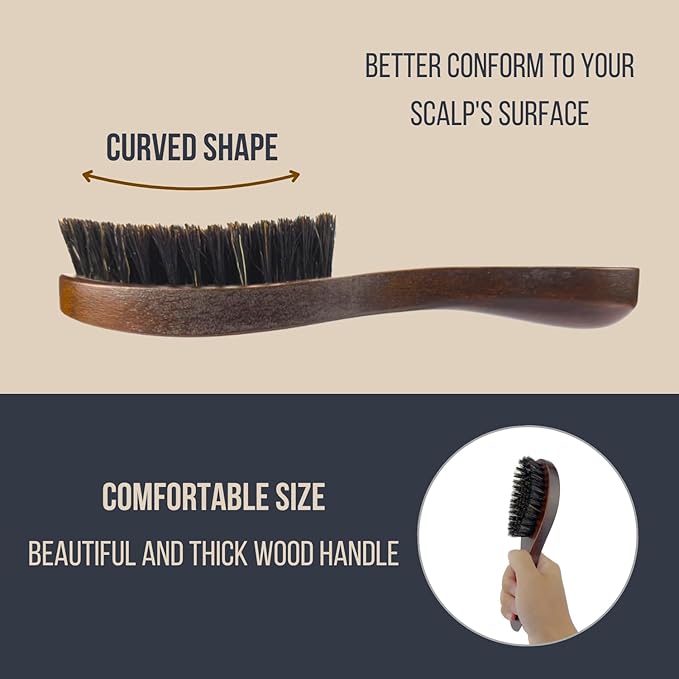 Hair Brush And Comb Set For Men-Boar Bristle Hair Brush,Beard & Wave Brush,Fine Tooth and Wide Tooth Wooden Beard Comb,Facial Grooming Scissors for Eyebrow, Nose Hair, Mustache