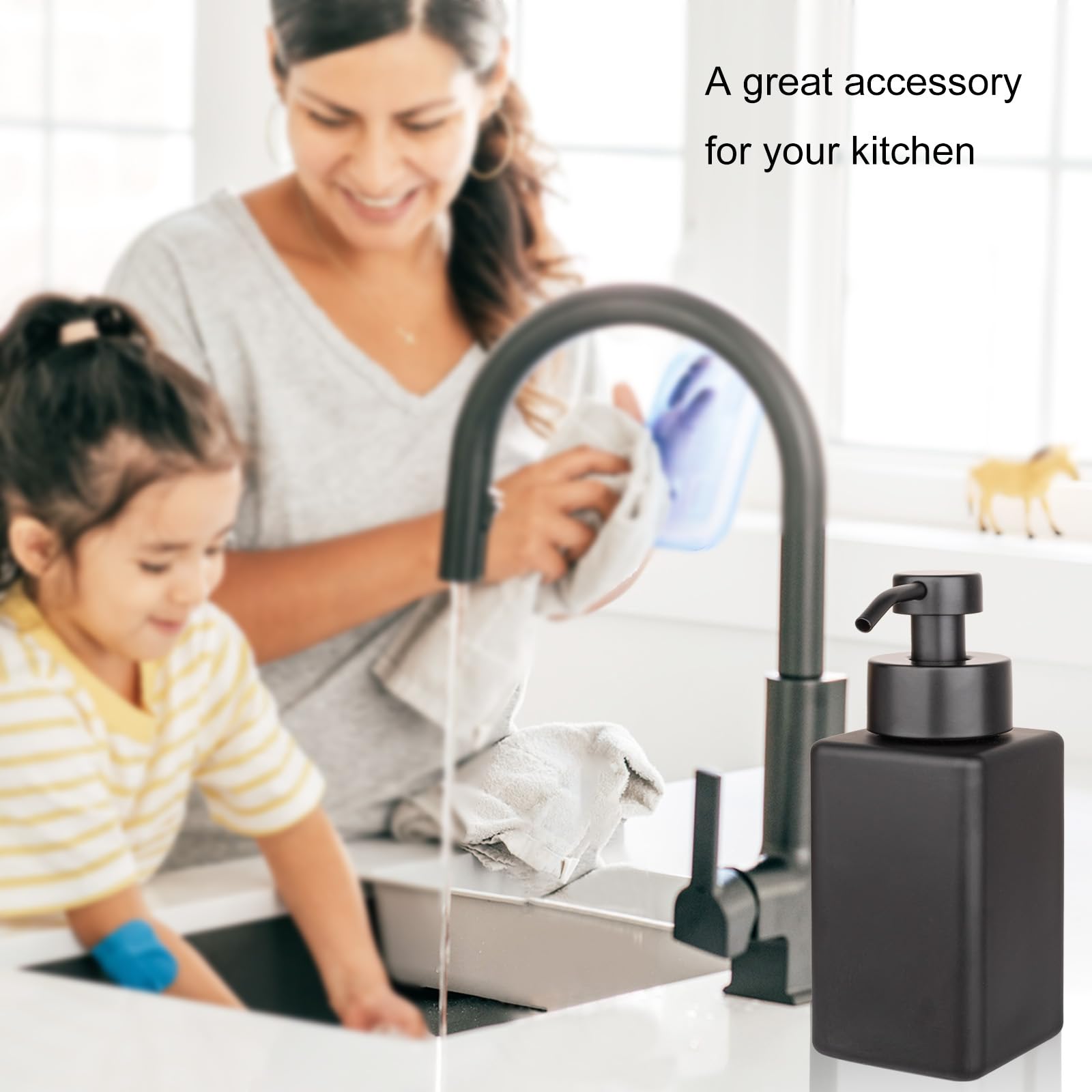 Foaming Soap Dispenser with Stainless Steel Pump, 12oz Refillable Glass Liquid Dish Soap Bottles for Bathroom, Kitchen Sink, Home Decor