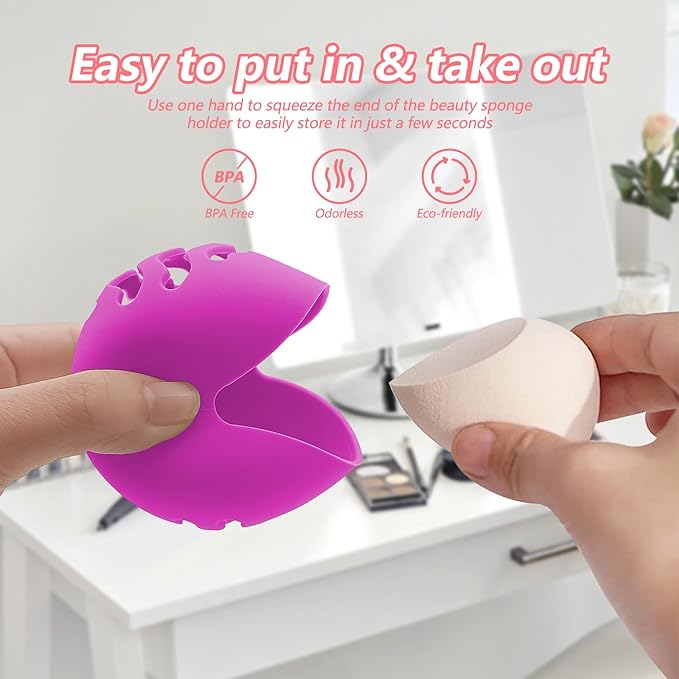 Makeup Sponge & Beauty Blender Travel Case - Shatterproof Silicone Holder, Portable Storage Organizer (Purple)