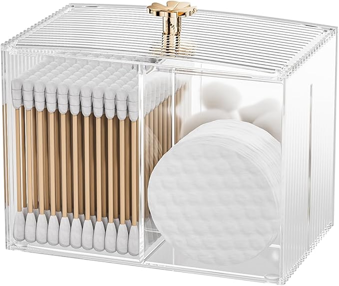 3 Slots Clear Plastic Q Tip Holder for Bathroom with Lid & Non-slip Pads