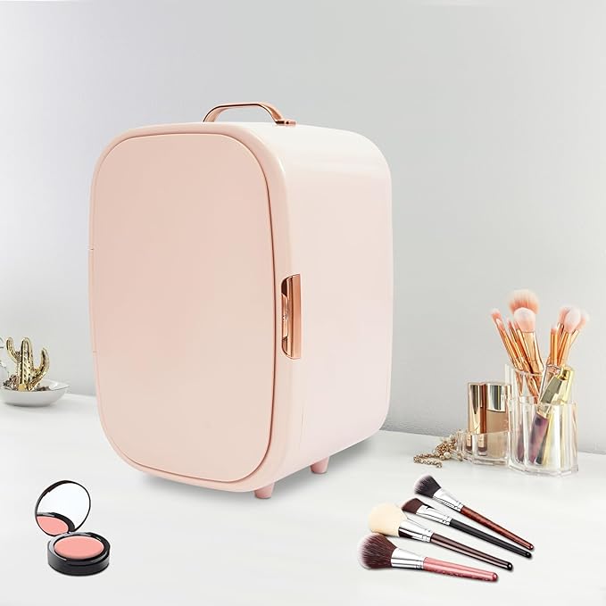 PLITEDDE Skincare Fridge, 12L Mini Fridge, Portable Makeup Refrigerator - Large Capacity, Cooling & Heating Dual-Function, Adjustable Space Layout, Low Noise for Bedroom, Office, Car, Dorm (Pink)