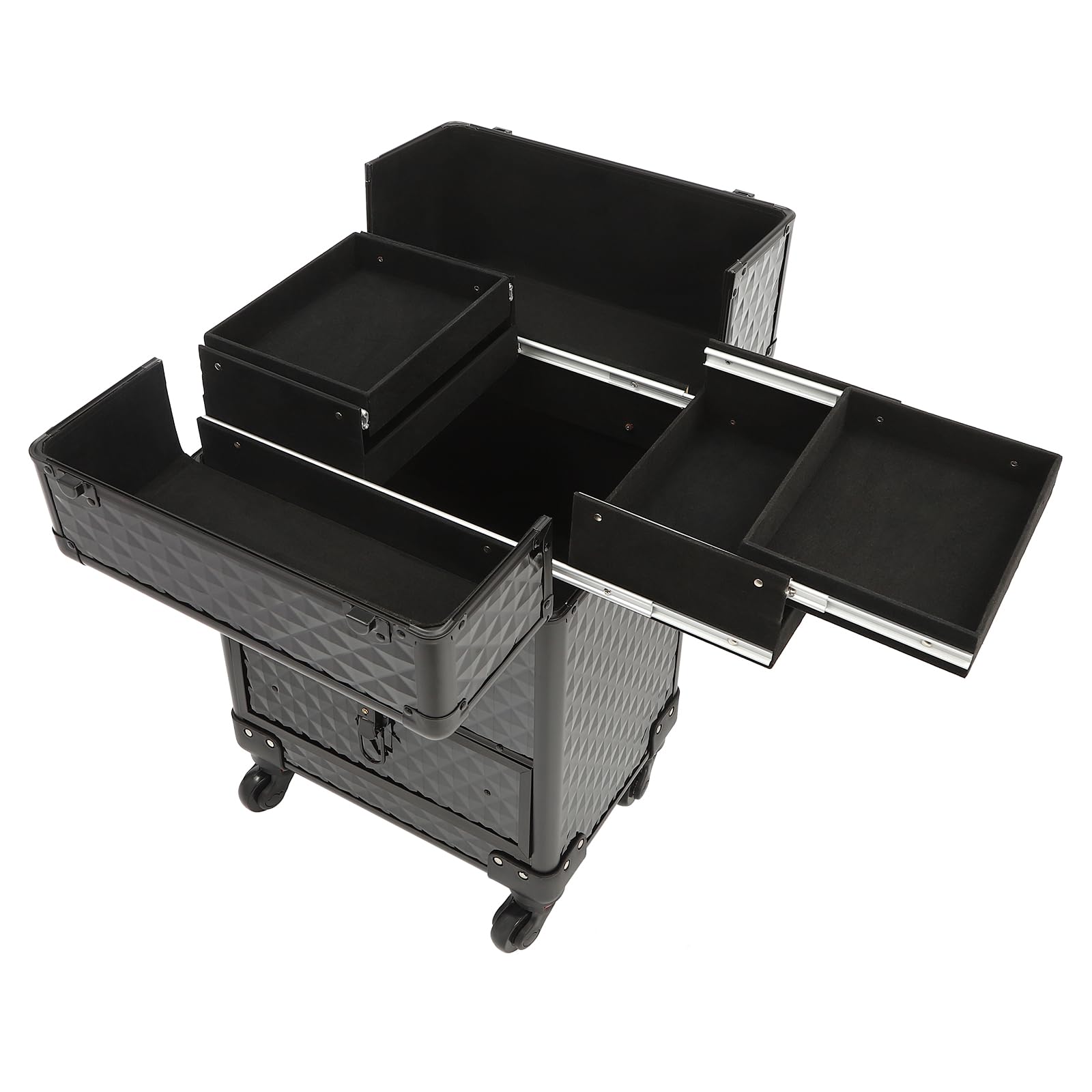 GUEYYSAN Rolling Makeup Case, Nail Storage Box with Wheels Portable Makeup Trolley for Beauty Studio Hairdressers Nail Technician (Black)