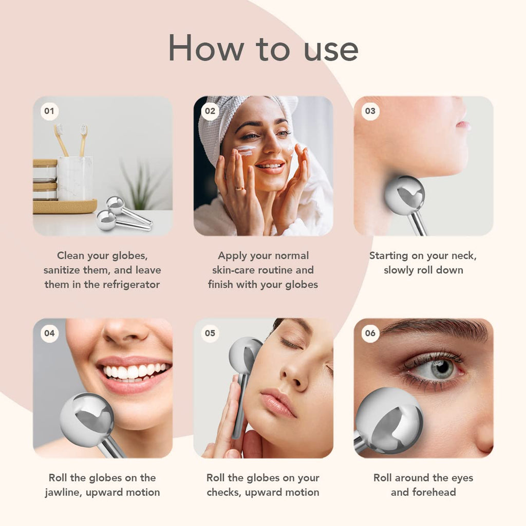 Hana Emi Facial Rejuvenation Set: Silver Ice Globes and Gua Sha Tool for Face and Body - 2-Piece Cryo Globes for Cooling Facial Massage and 4-Piece Bian Stone Gua Sha Tool for Skincare Routines
