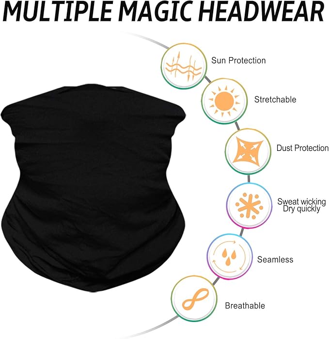 Venswell Neck Gaiter Face Mask Men Women,Seamless Bandana Rave Face Cover Scarf Mask,Balaclava,Headband, Head Wrap,Headwear (A-Solid Black Series)