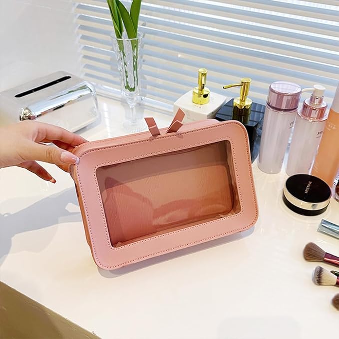 Clear Makeup Bag Organizer, TSA Approved Portable Travel Toiletry Bag Clear Cosmetic Bag Case Small Make Up Bag Mini Makeup Pouch for Purse Transparent Car Essentials for Women Men