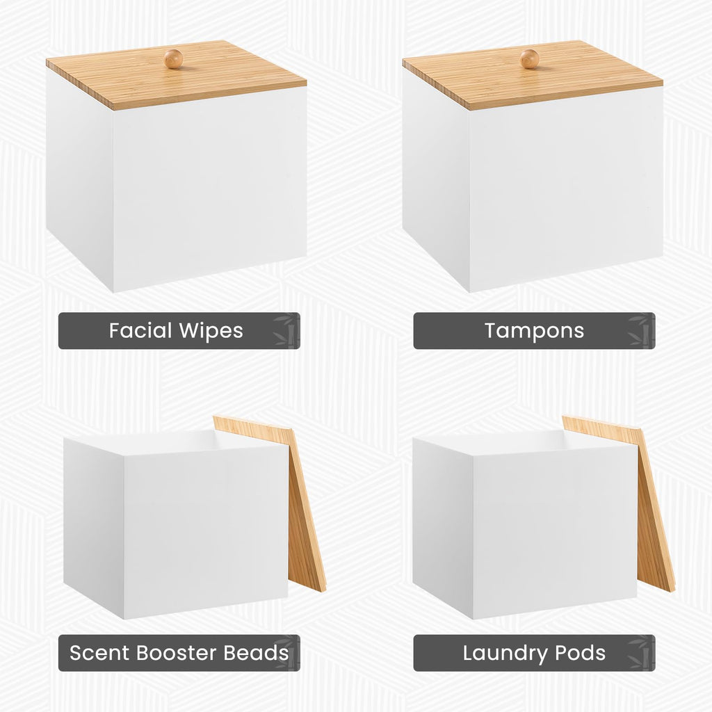 Puricon Acrylic Disposable Facial Towels Holder, Storage Bin with Wood Lid Compatible with Clean Skin Club Towel (NOT Included), Face Towelettes Container for Bathroom Counter -White