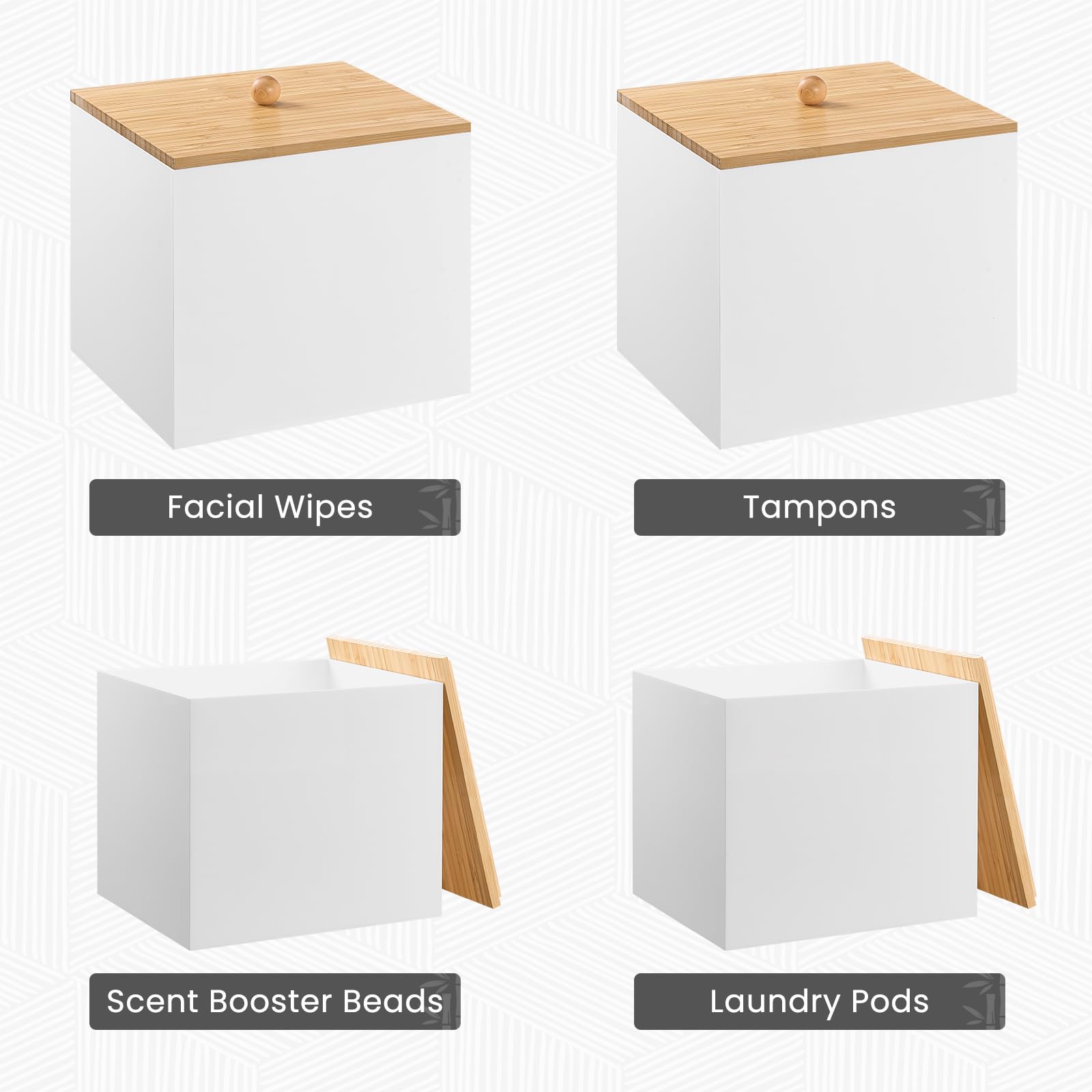 Puricon Acrylic Disposable Facial Towels Holder, Storage Bin with Wood Lid Compatible with Clean Skin Club Towel (NOT Included), Face Towelettes Container for Bathroom Counter -White