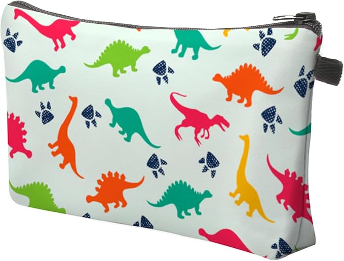 Aiphamy Cute Travel Makeup Bag Cosmetic Bag Small Pouch Gift for Women (Dinosaur Light Mint)