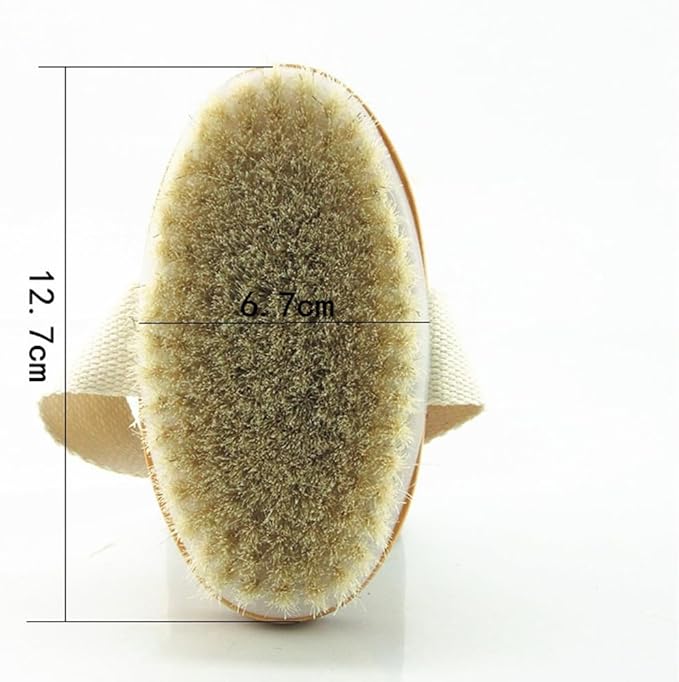 HiKin Wooden Soft Horsehair Mane Natural Bristles Bath & Shower Brush, 5x2.8 Inch Oval Shape Dry Body Brush Scrubber for Exfoliating, Detox and Cellulite, etc. (Brown Horsehair)