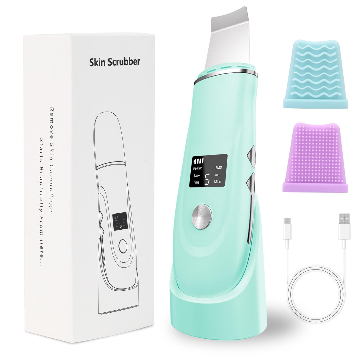 Face Scrubber Skin Spatula - Blackhead Remover Deep Cleansing Tool for Pore Extraction, 4-in-1 Fast Charging Dock Blackhead Remover Face Spatula for Facial Skincare Women Gift (Pink)