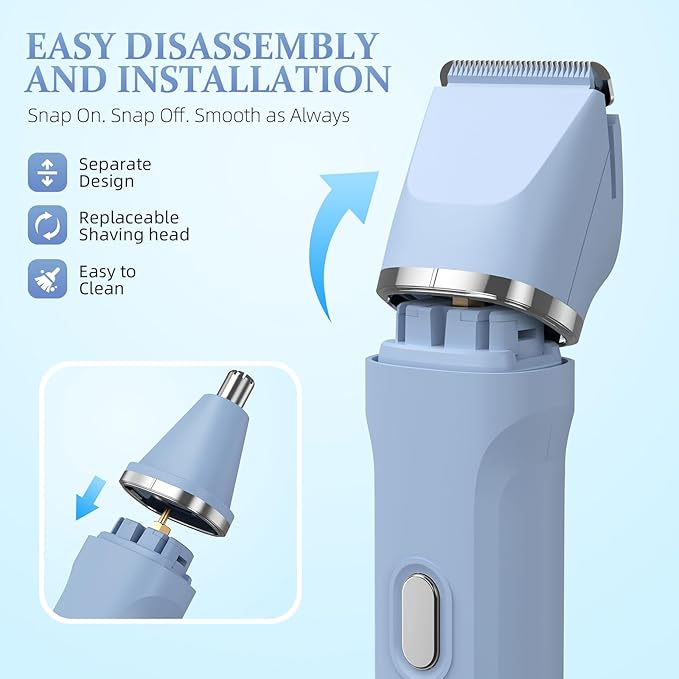 HOHOLE 5-in-1 Bikini Trimmer for Women, IPX7 Waterproof Electric Razors Shaver, Cordless Body Hair Trimmer, Facial & Pubic Hair Removal, Ceramic Blade (Sky Blue)