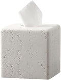 Haocoott Tissue Box Cover Square, Resin Facial Tissue Holder Covers Toilet Paper Holder Decorative Travertine Paper Dispenser Home Decor for Bathroom Bedroom Living Room Office (Off White)