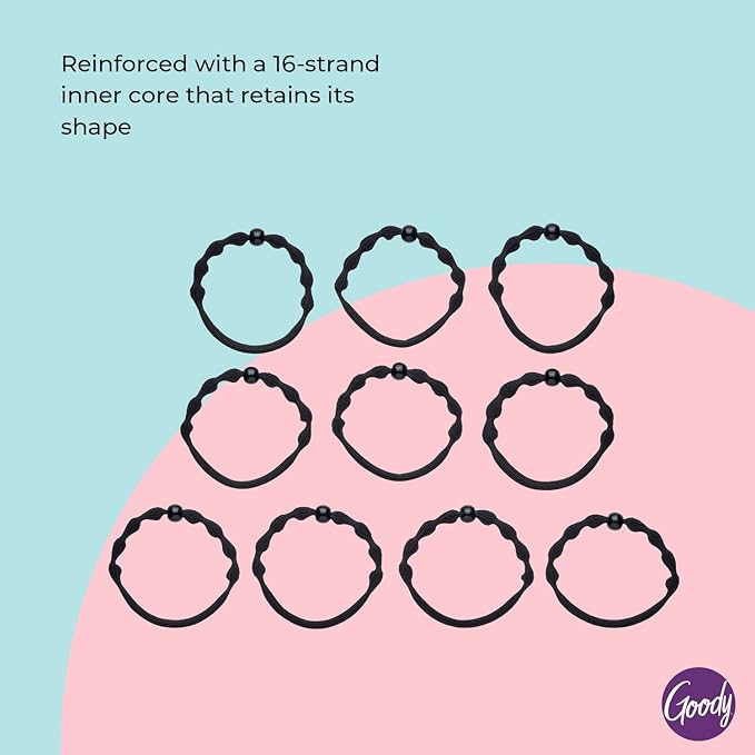 Goody Ouchless Forever Fine Hair Elastics - 10 Ct, Black, Damage-Free Bands, 3X Stronger Hair Ties, Retainable Shape, 16 Strand Inner Core, Hair Accessories for Women & Men